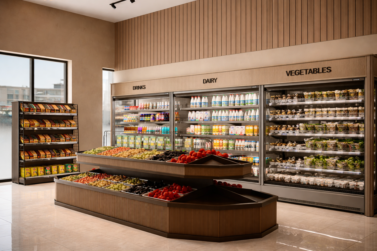 Modern supermarket with fresh produce display